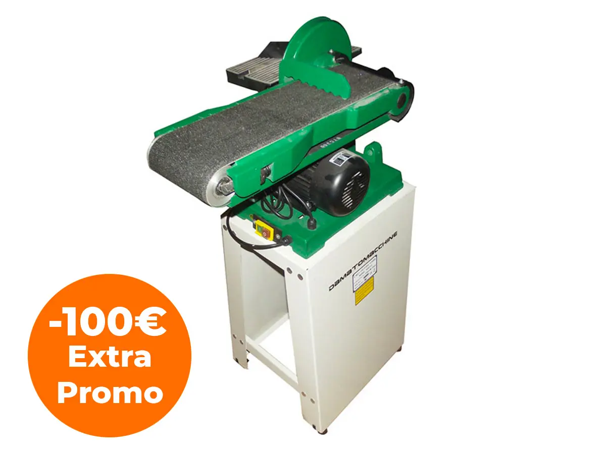 Sanding machine for wood with abrasive belt and disk powered by a single-phase motor 1 CV
